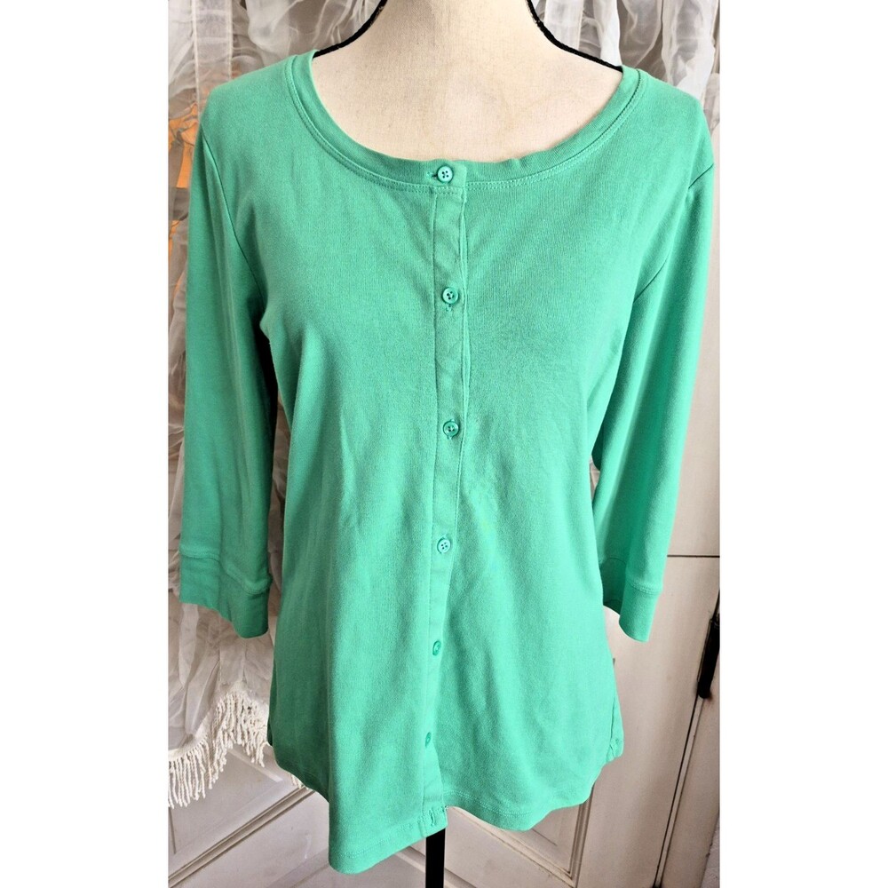 L L Bean Women Cotton Cardigan Green Size L 3/4 Sleeve